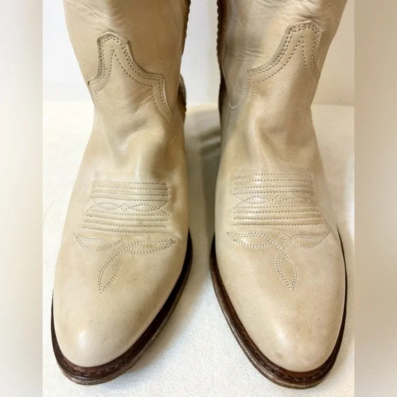 Sendra Handmade Leather Cowboy Boots in Cream and Brown Size 6.5
